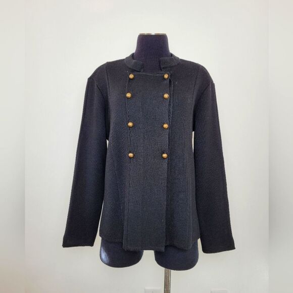Carine Paris 100% Wool Sweater Black Military Gothic Victorian Size 3 Medium - Picture 1 of 13